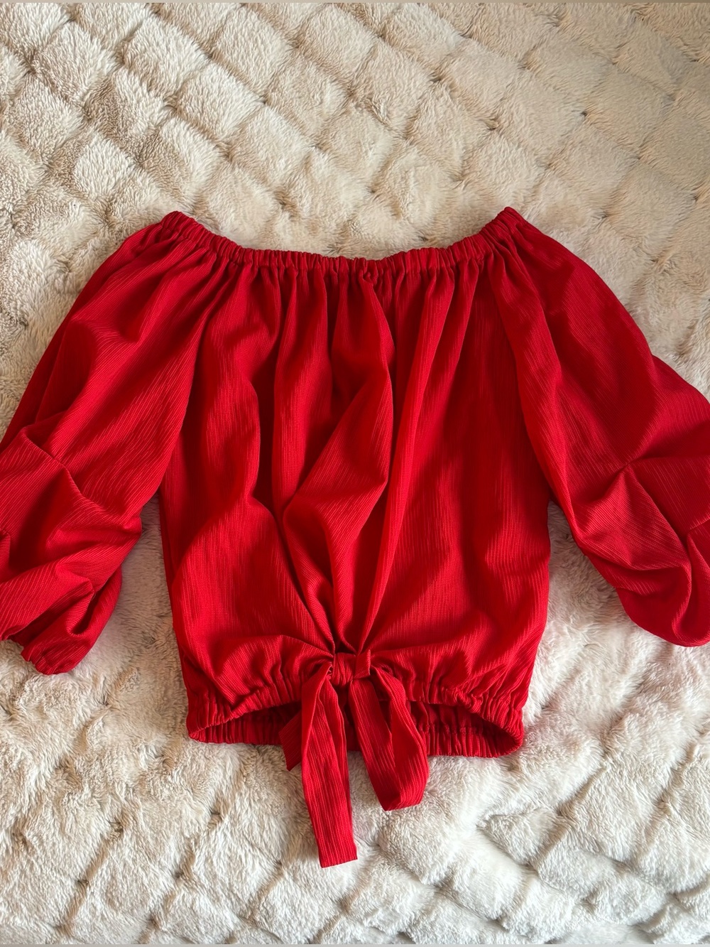 Off-Shoulder Red Tie-Front Women's Top